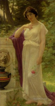 Guillaume Seignac Painting - Mujer joven con una rosa Guillaume Seignac